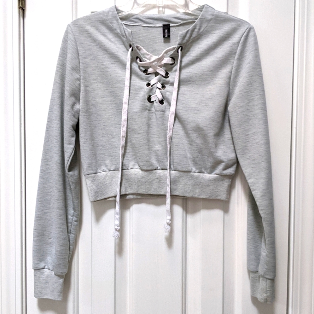 Cropped Lace-Up Sweater